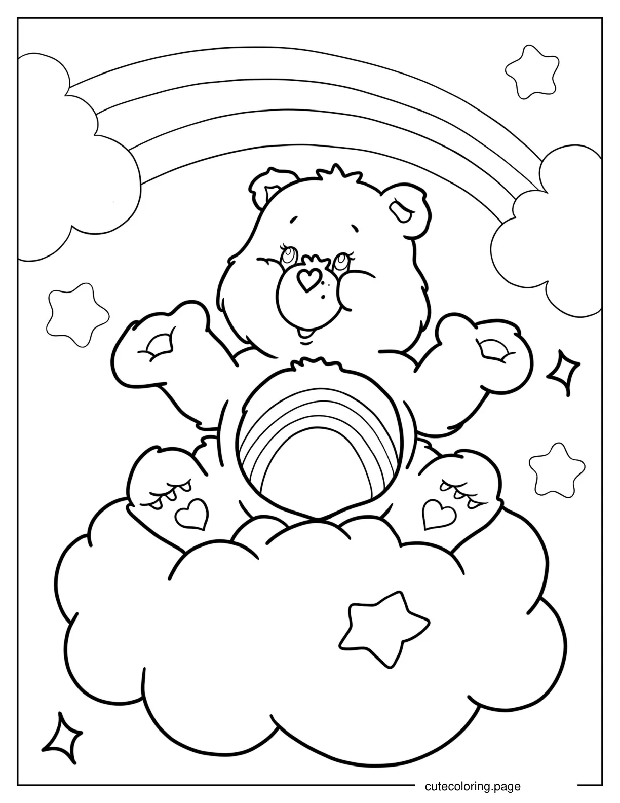 Coloring Sheet Of Care Bear Looking Up At Rainbow coloring page