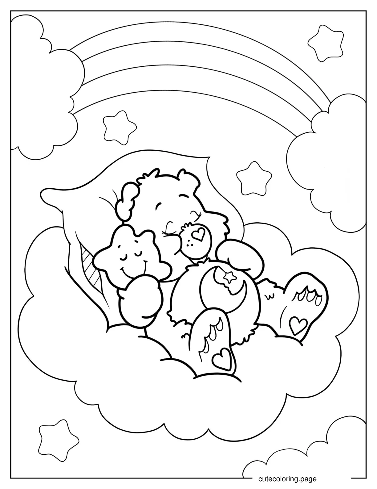 Cute Bedtime Bear Sleeping On A Cloud Coloring Sheet coloring page