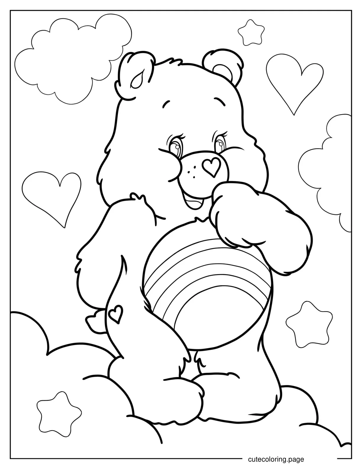 Furry Cheer Care Bear In Thoughtful Pose Coloring In coloring page