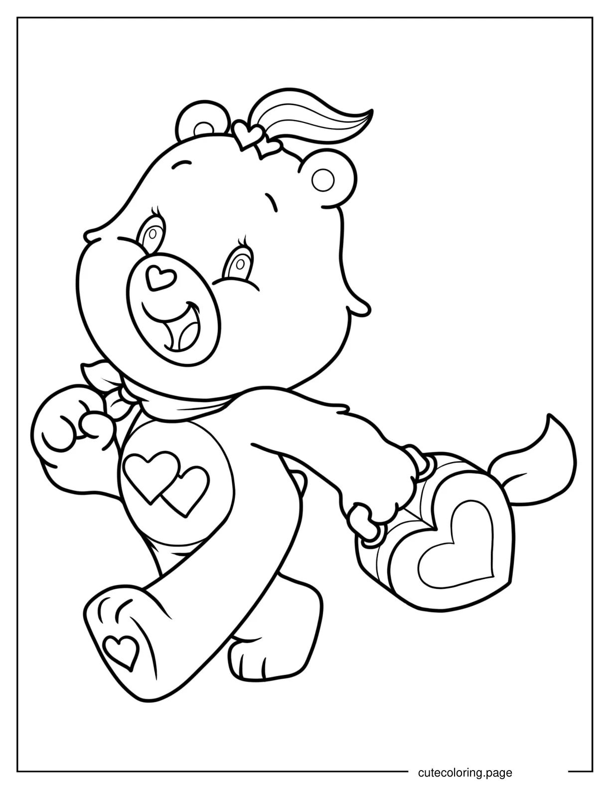 Love A Lot Bear Walking With Heart Bag coloring page