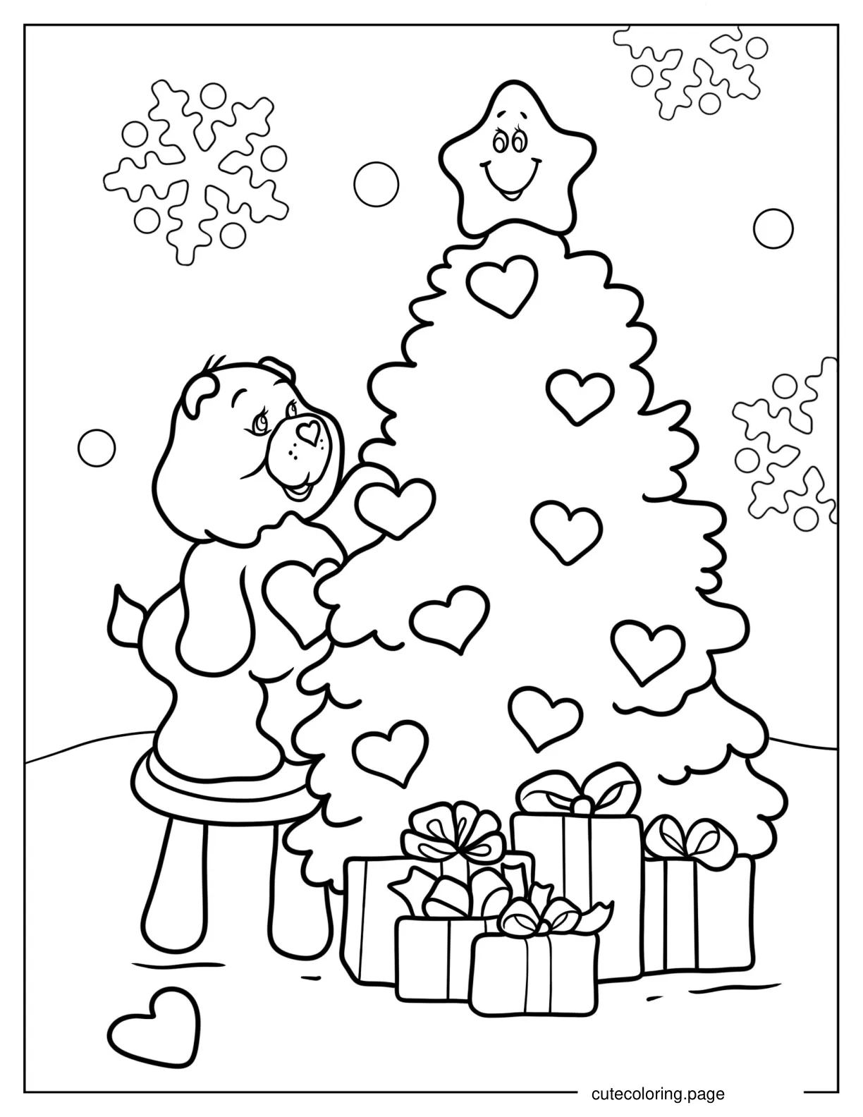 Tenderheart Bear Decorating Christmas Tree coloring page