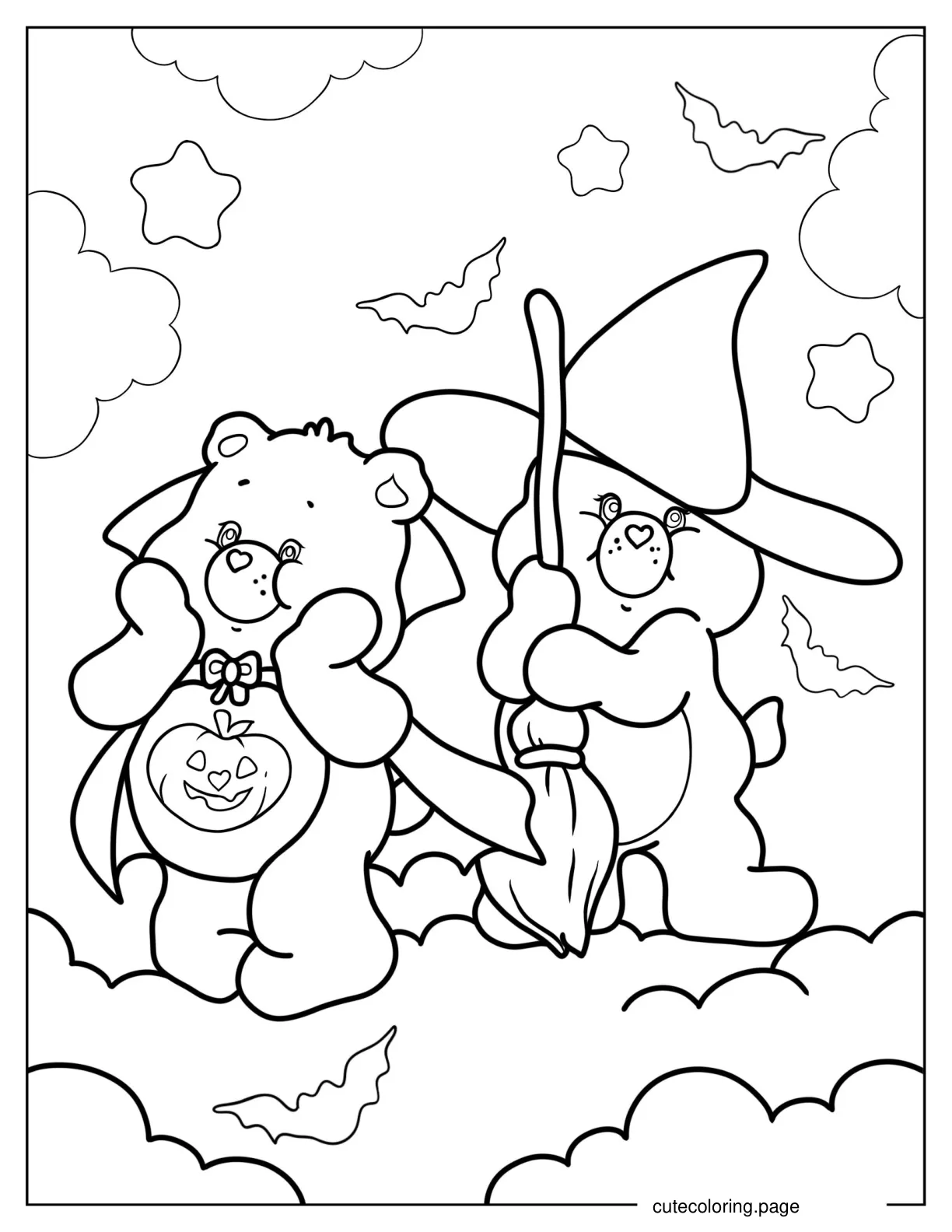 Vampire And Witch Care Bears On Halloween Coloring Page coloring page