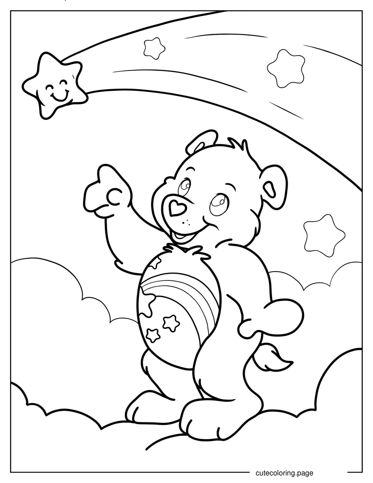 Wish Bear Pointing Up At Wishing Star coloring page