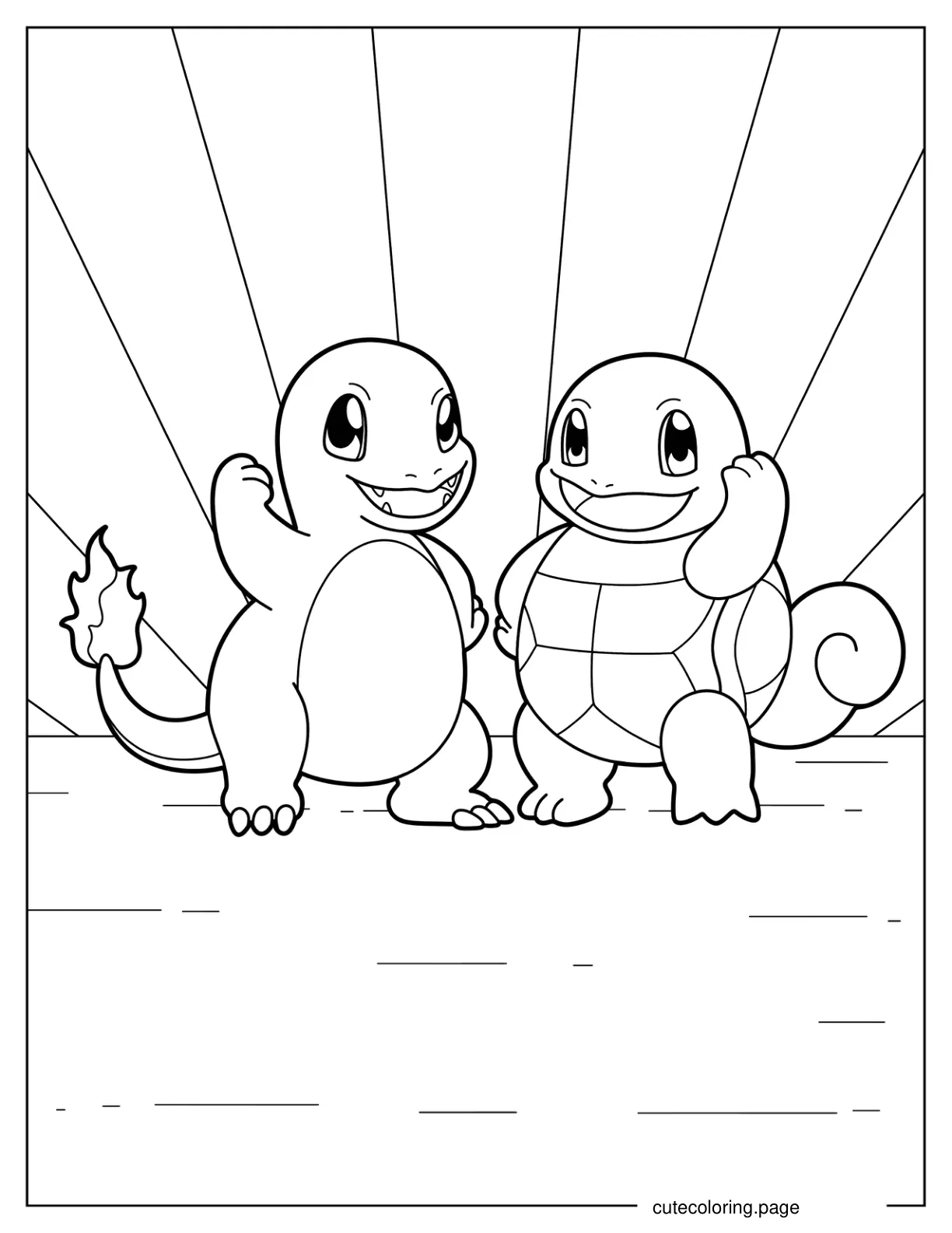 Charmander And Squirtle Showing Muscles Coloring Page coloring page