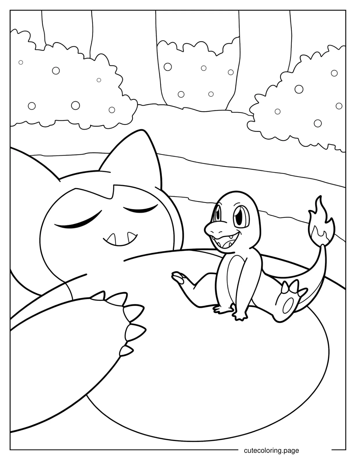 Charmander Sitting On Top Of Snorlax coloring page