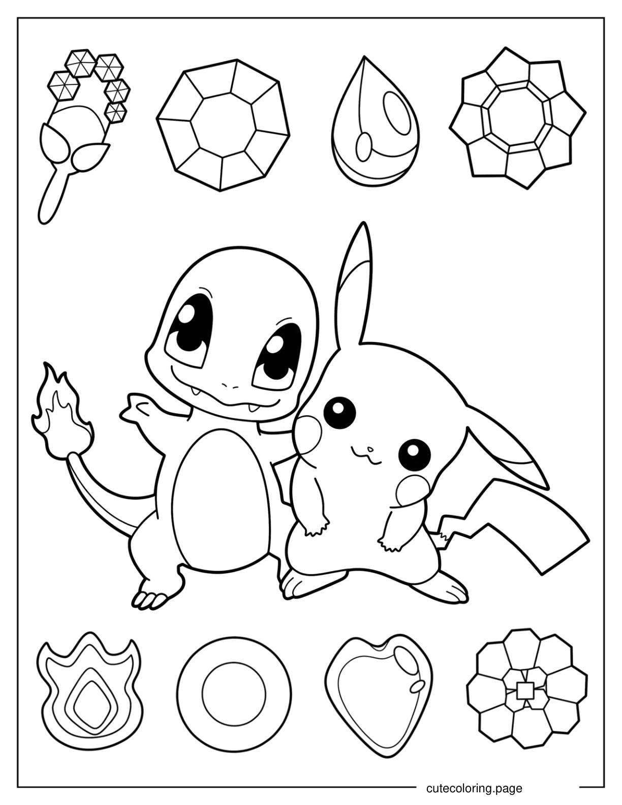 Chibi Charmander And Pikachu Coloring Page coloring page