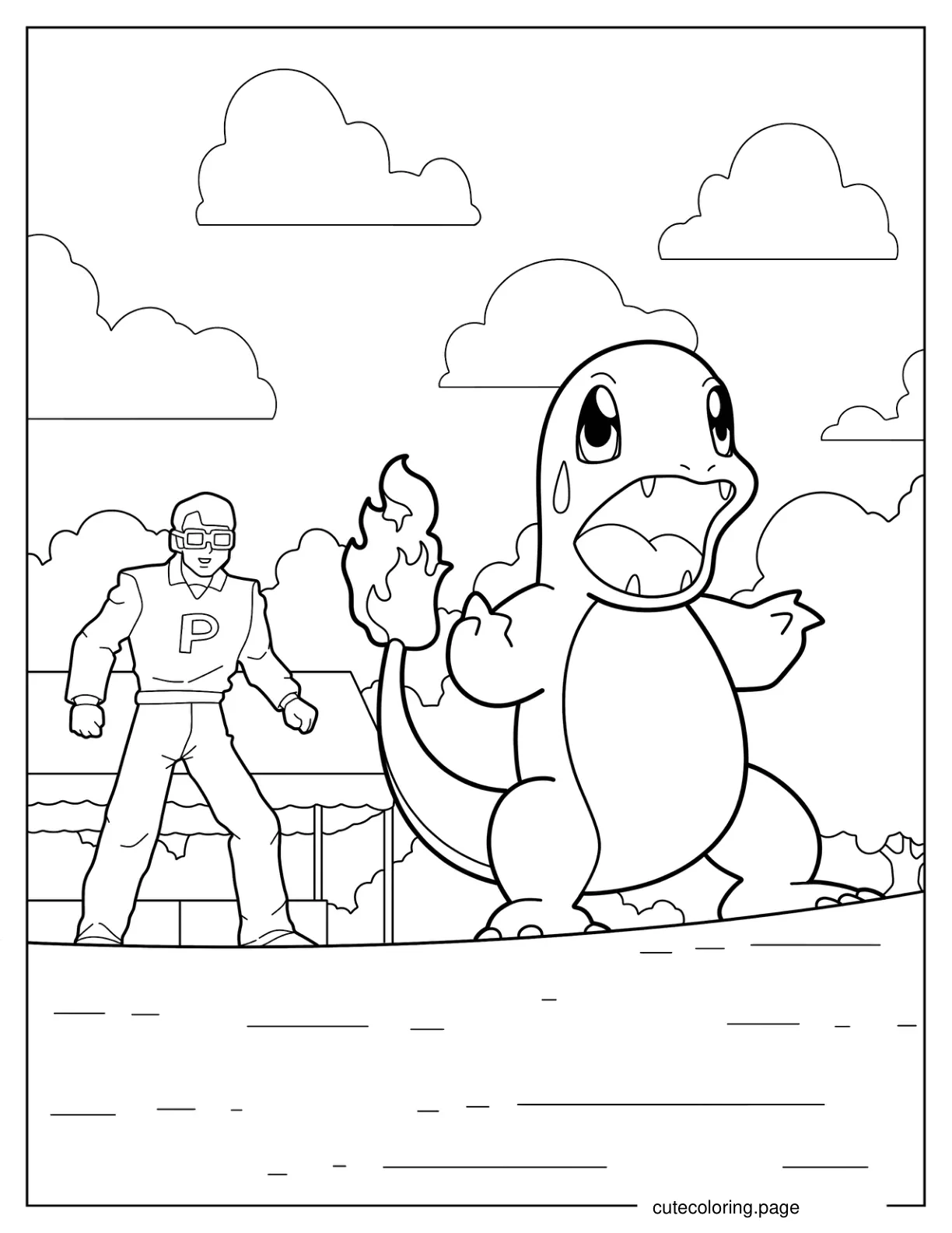 Worried Charmander In A Battle Coloring Page coloring page