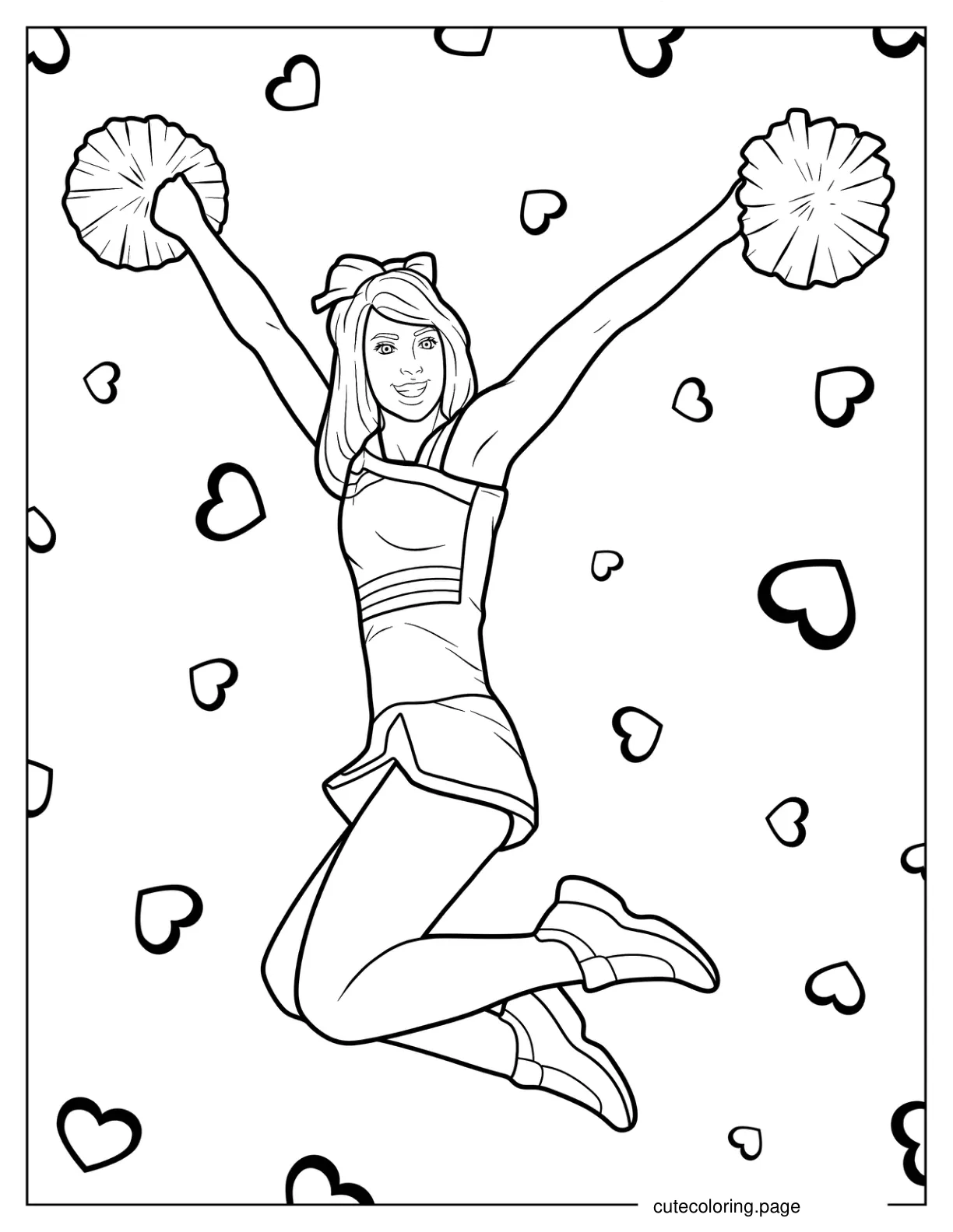 Cheerleader Jumping With Both Arms Up Coloring Page coloring page