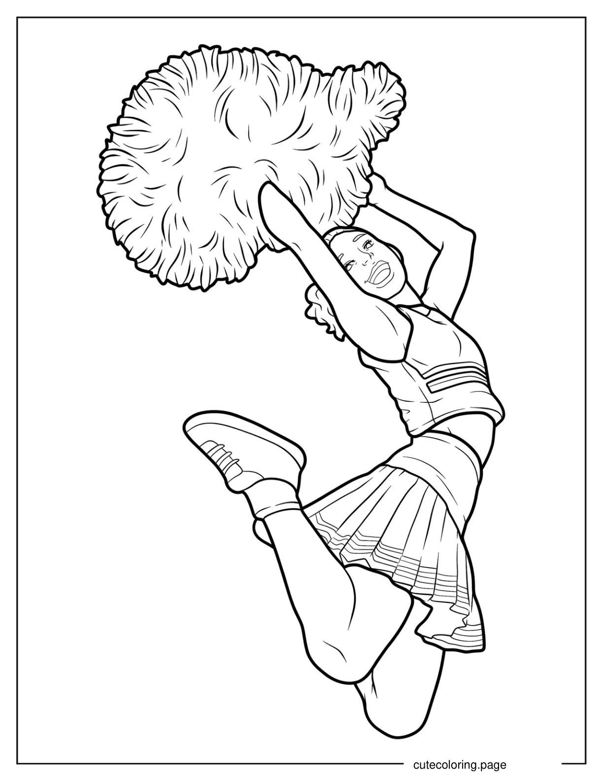 Cheerleader Mid Jump With Hugh Pom Poms coloring page