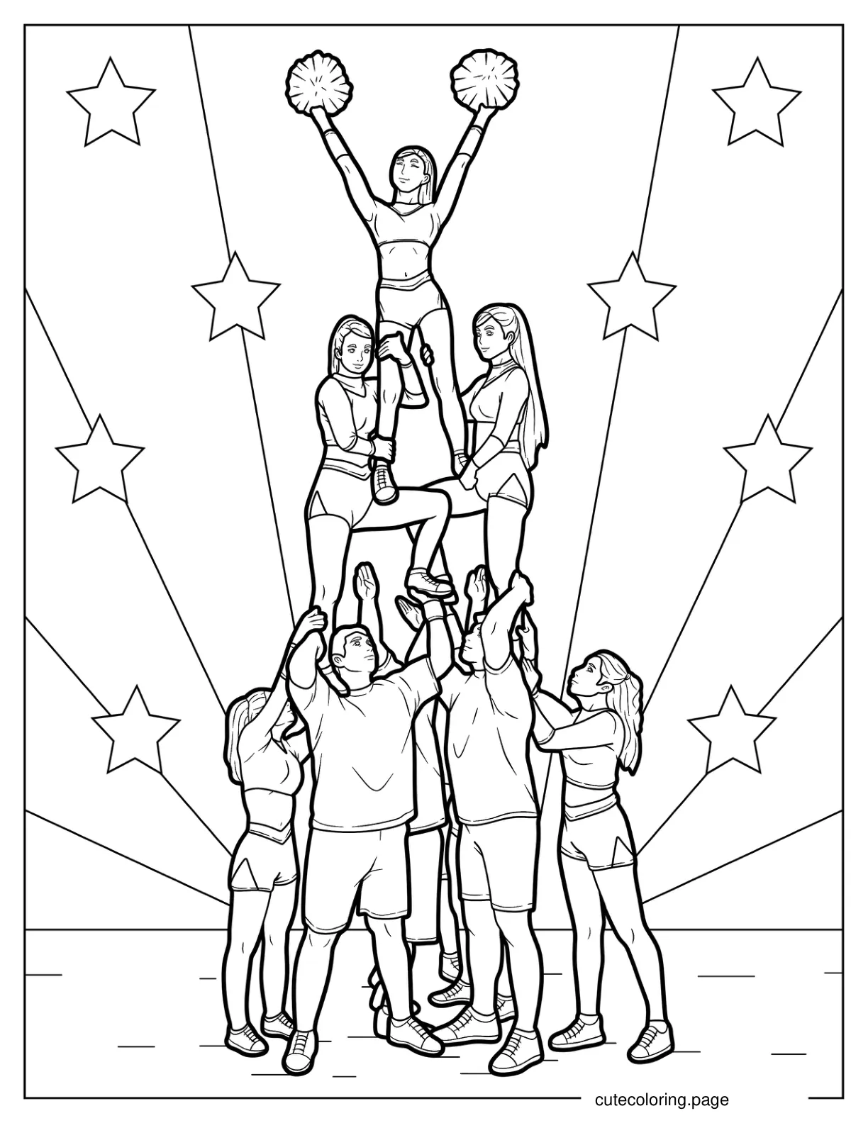 Cheerleaders Making Pyramid Stunt coloring page