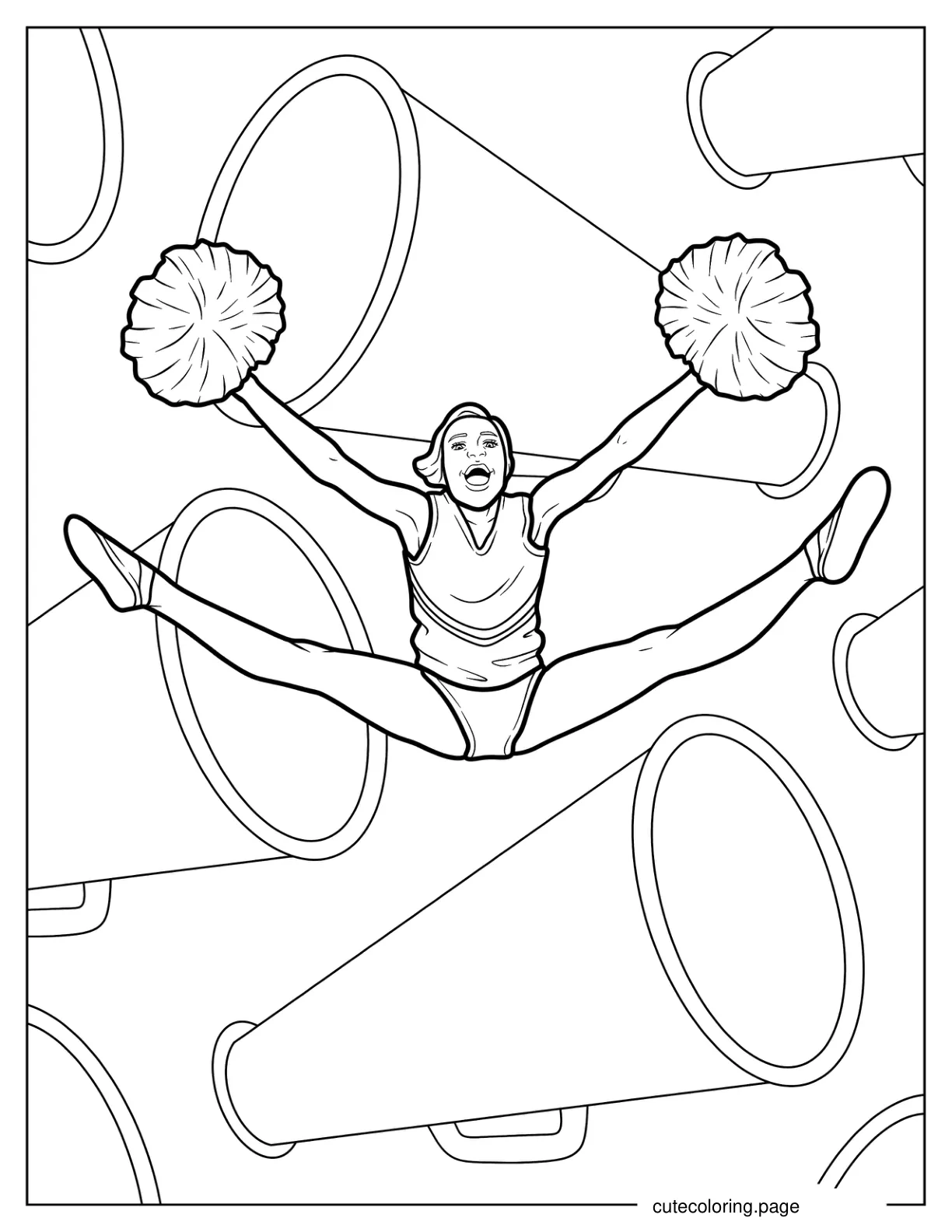 Cheerleading Jump Split Coloring Sheet coloring page