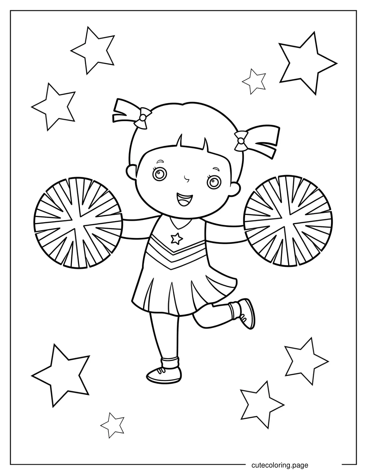 Chibi Cheerleader With Stars Coloring Page For Preschoolers coloring page