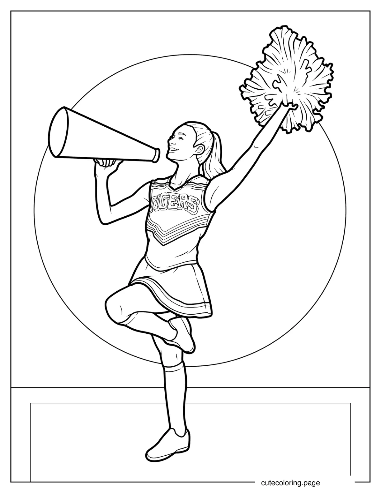 High School Cheerleader With Megaphone Coloring Page For Kids coloring page