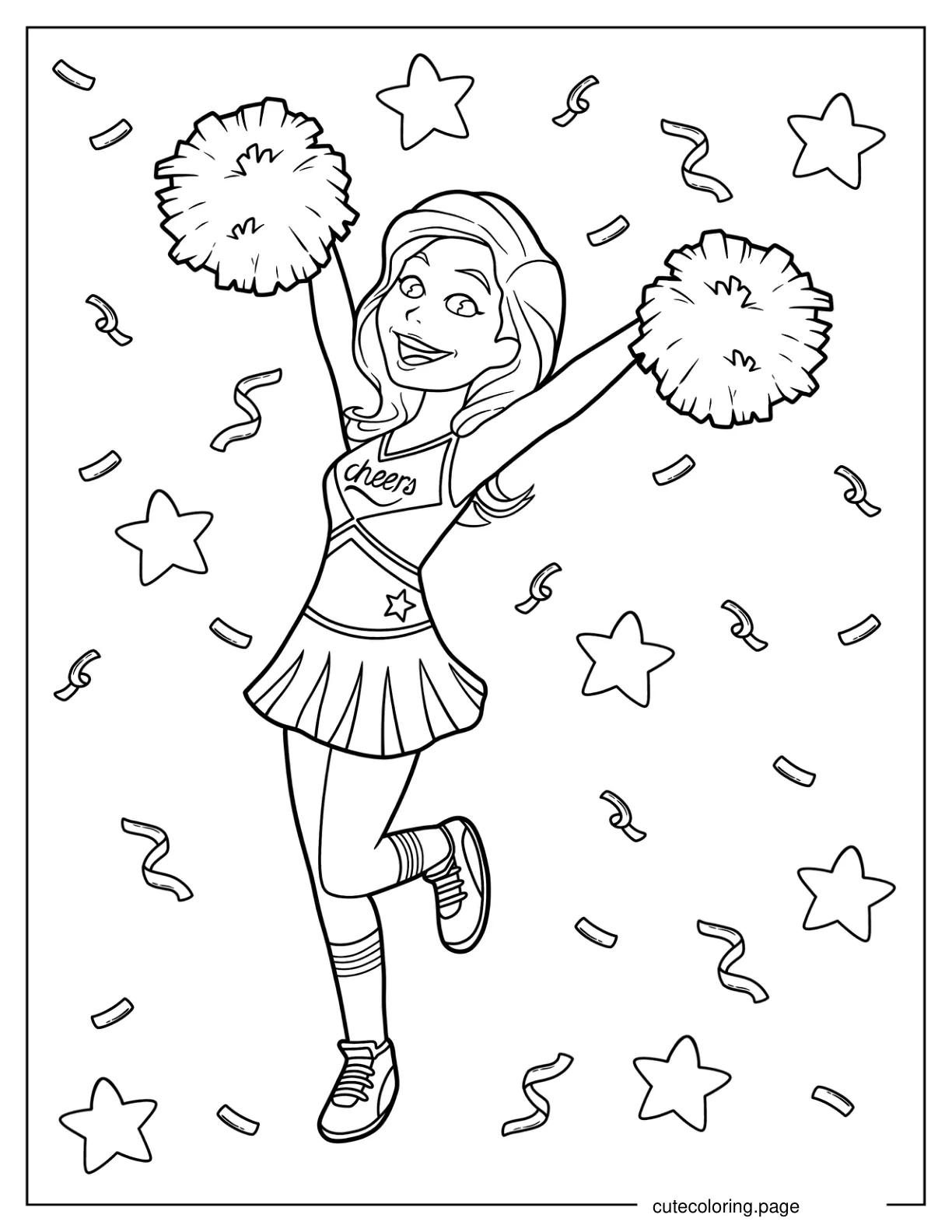 Kawaii Cheerleader With Confetti Coloring Page coloring page