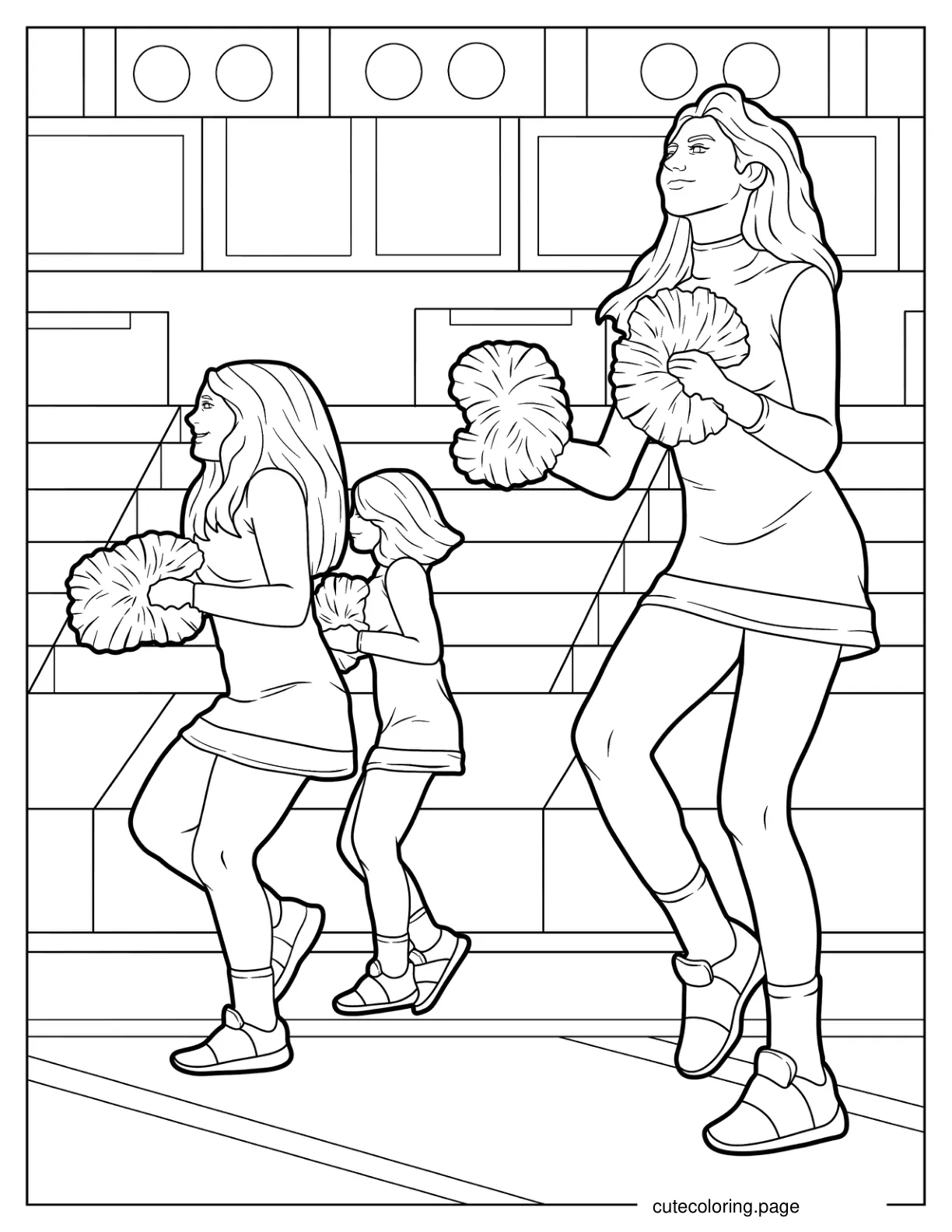 Simple Three Cheerleaders Dancing Coloring Sheet coloring page