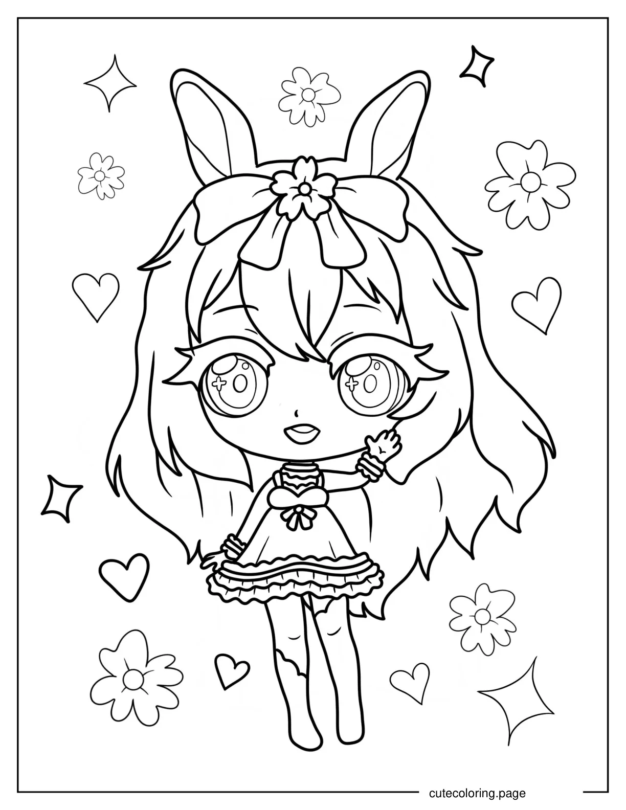 Chibi Bunny Girl Waving Hand Coloring Sheet coloring page