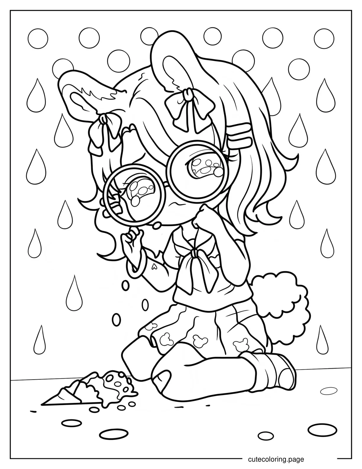 Chibi Crying Cat Girl With Glasses And Spilled Ice Cream coloring page