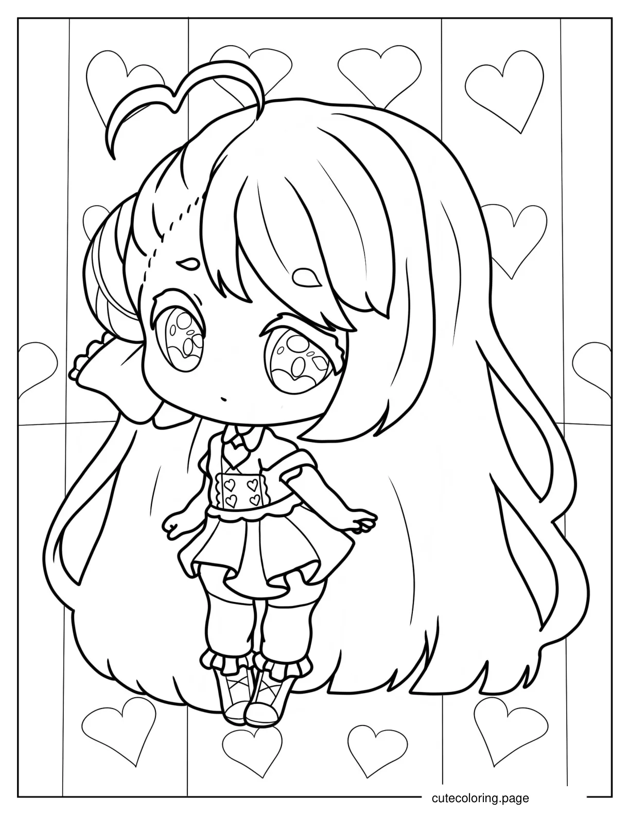 Chibi Girl With Long Hair And Bow coloring page