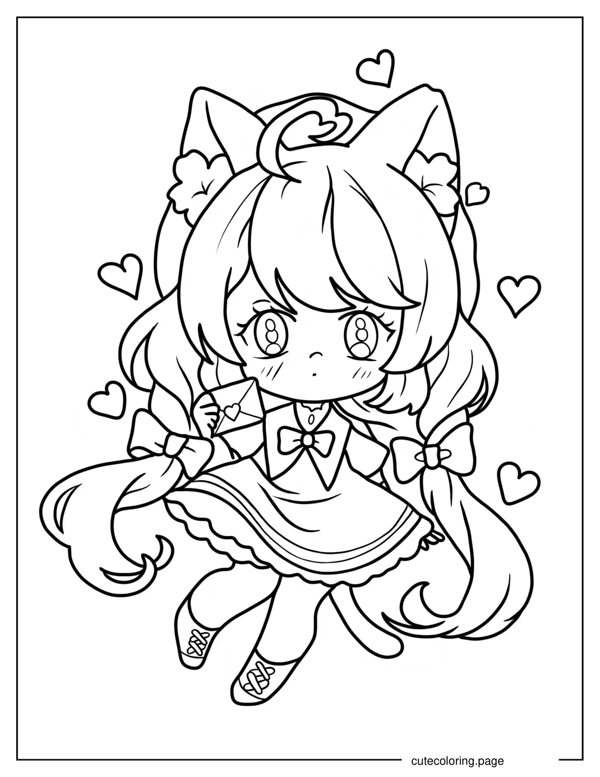 Cute Chibi Girl Holding Love Letter Coloring Page coloring page