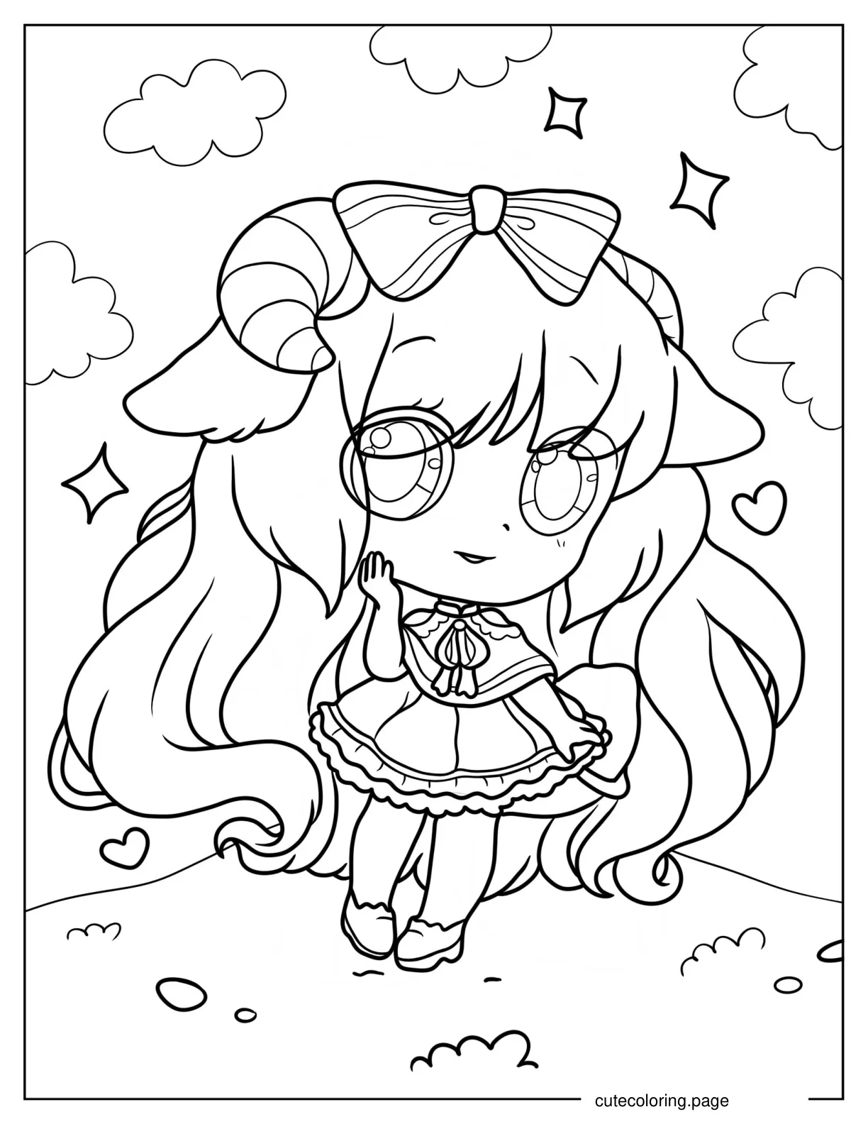 Pretty Chibi Girl With Horns Coloring Page coloring page