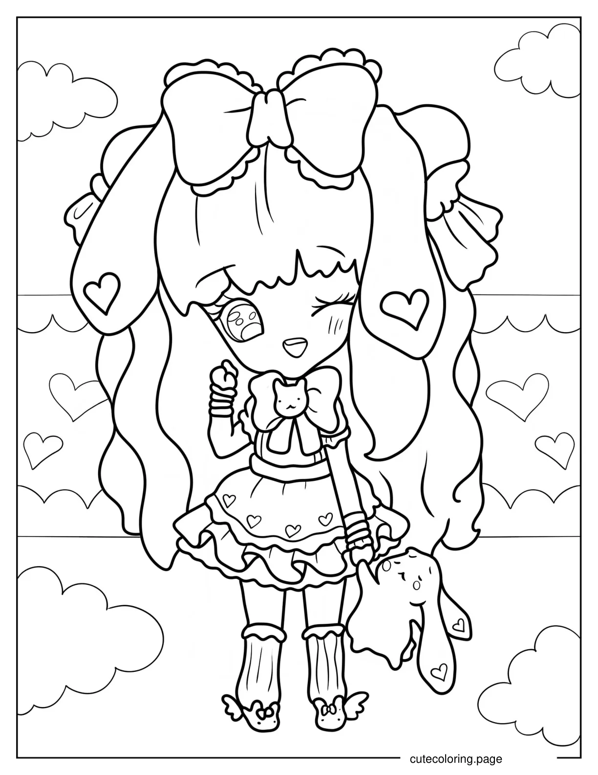 Simple Chibi Girl Outline Wearing Bow Coloring Sheet coloring page