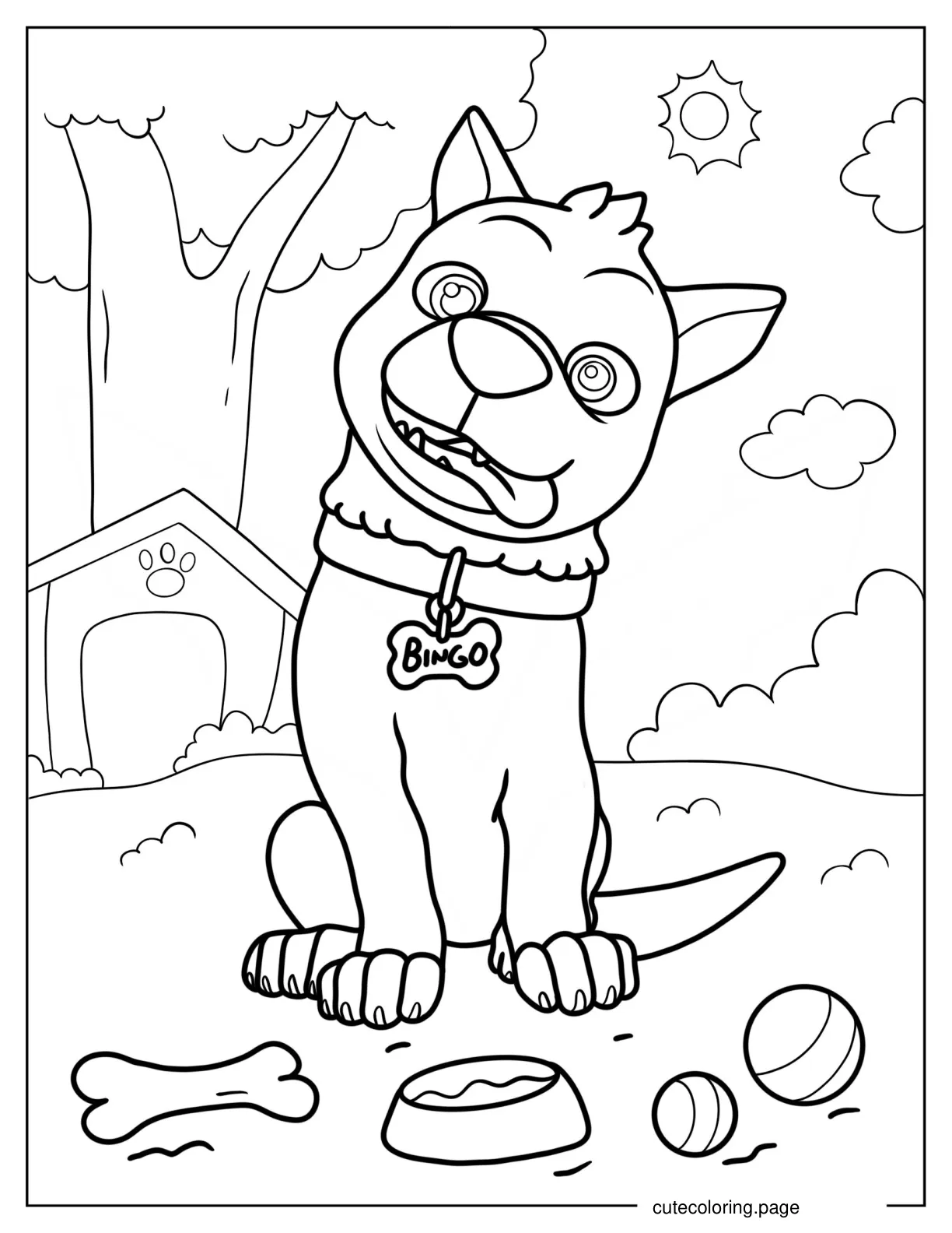 Bingo In Front Of Dog House Coloring Page coloring page