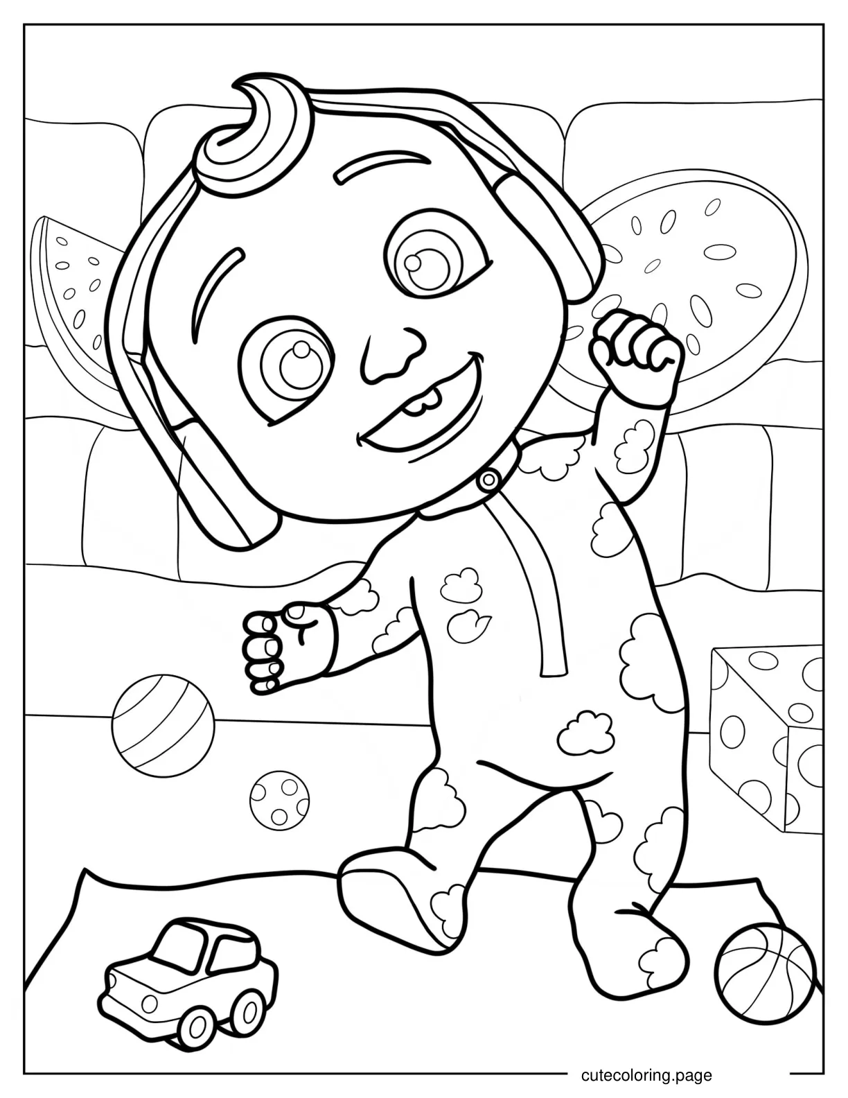 CoComelon JJ Dancing With Headphones On coloring page