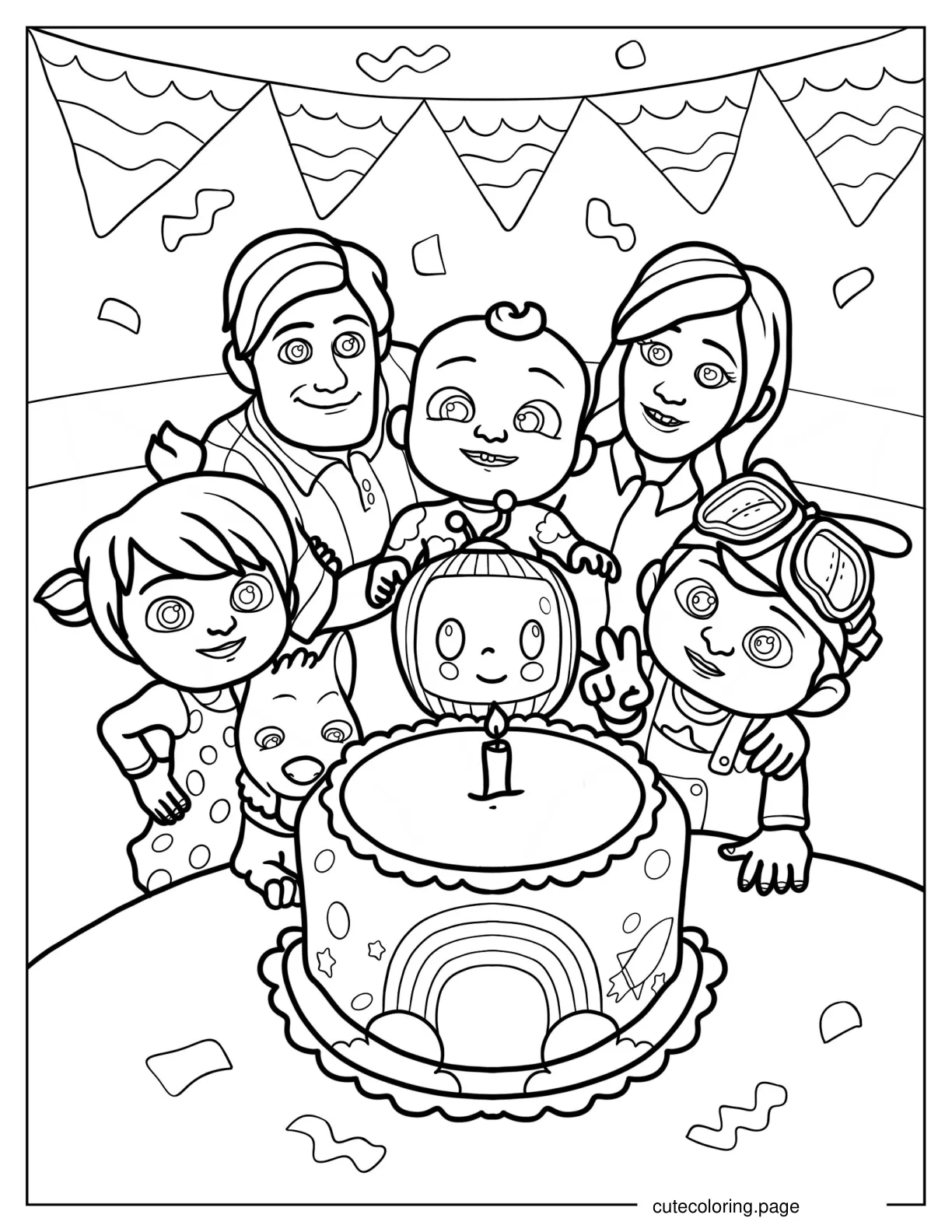 JJ Birthday Party With Family Coloring Sheet coloring page