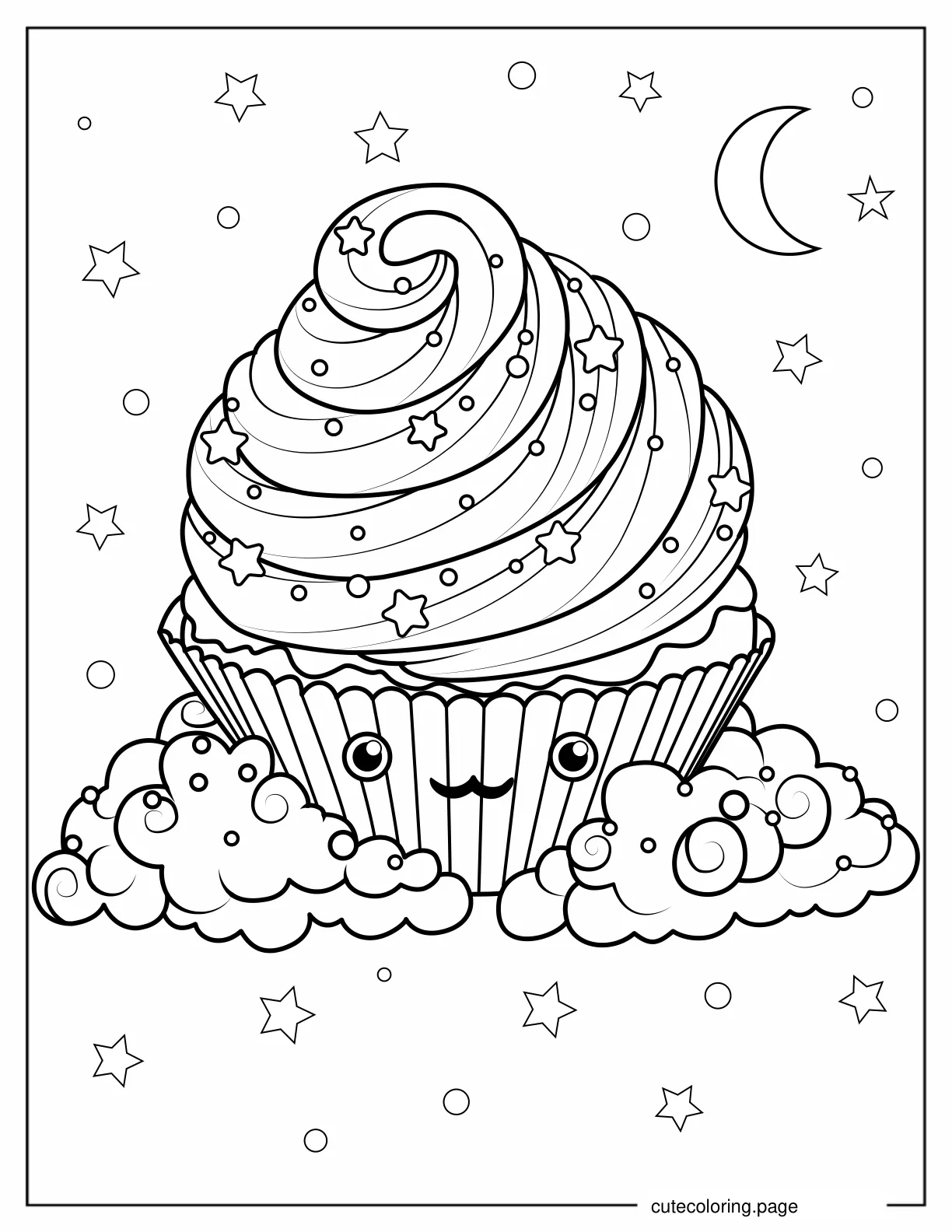 Adorable Kawaii Cupcake To Color coloring page