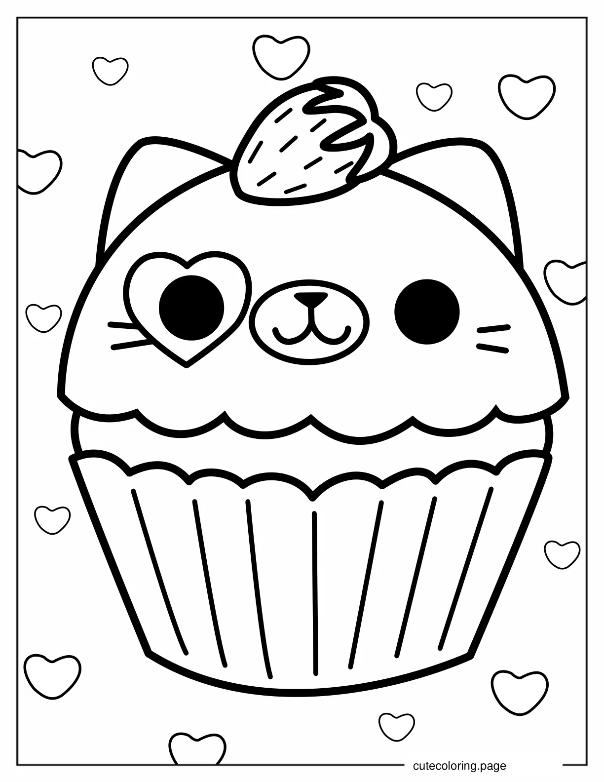 Cat Themed Cupcake To Color For Kids coloring page