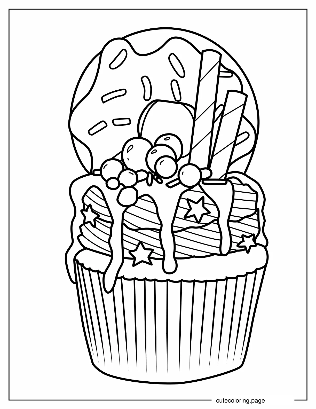 Coloring Page Of Cupcake With Donut To Color coloring page