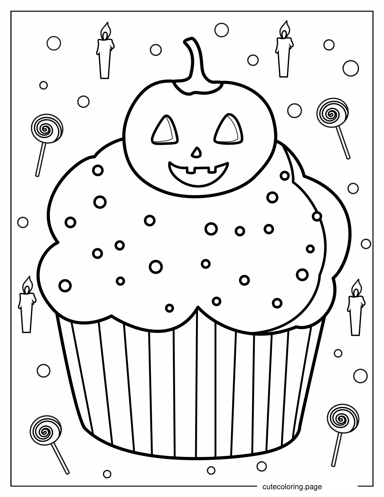 Coloring Page Of Halloween Cupcake With Jack O Lantern coloring page