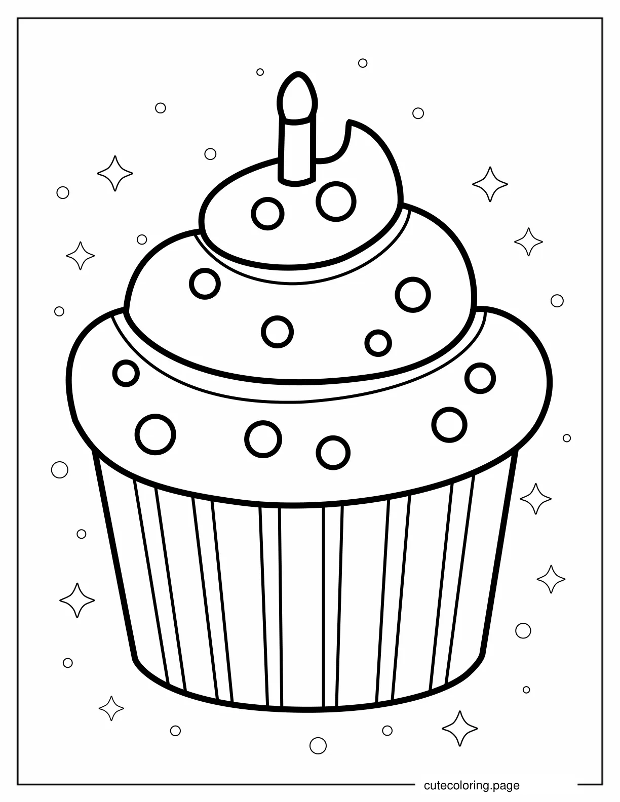 Cupcake With Birthday Candle To Color coloring page