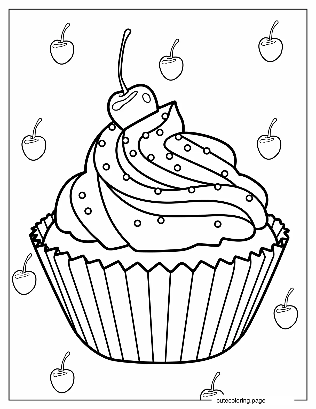 Cupcake With Cherries And Sprinkles To Color coloring page