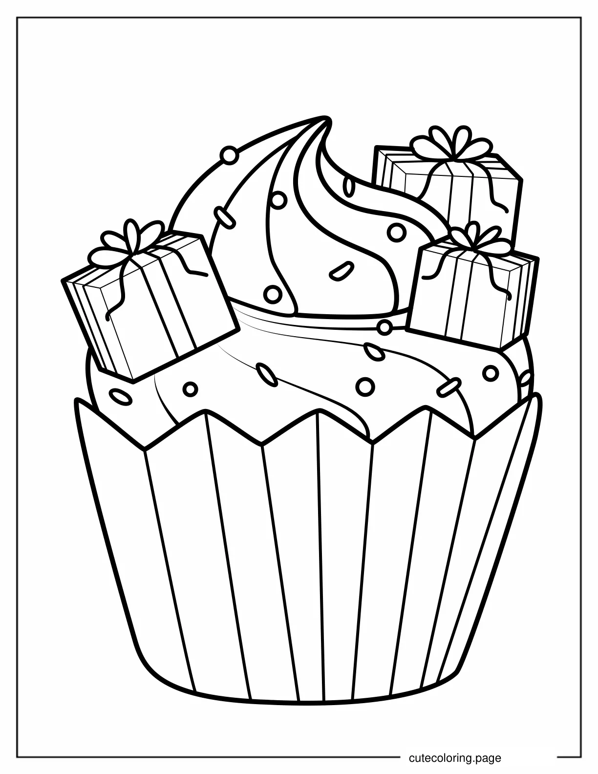 Cupcake With Delicious Icing And Sprinkles coloring page