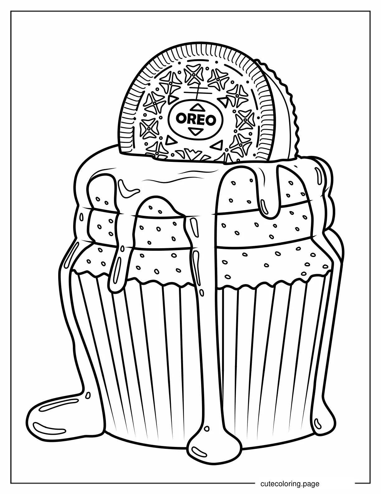 Cupcake With Melting Chocolate And Oreo To Color coloring page