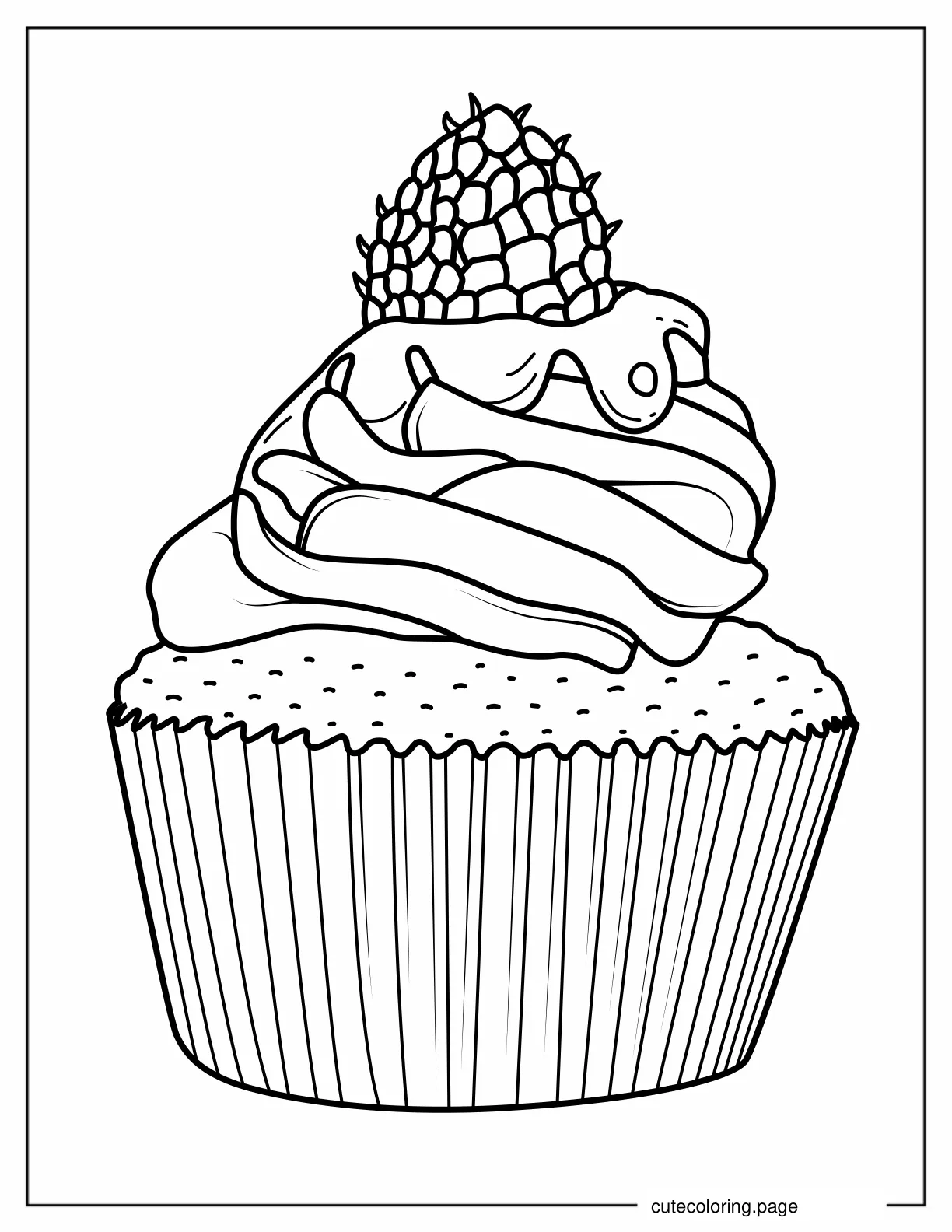 Easy Cupcake With Raspberry To Color coloring page