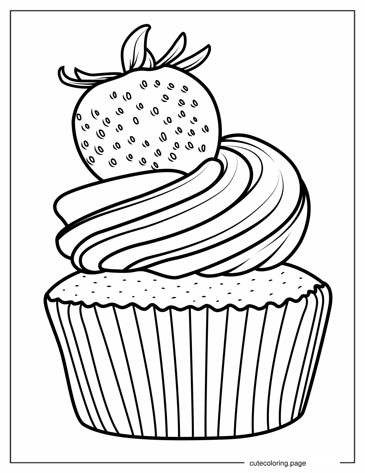 Simple Cupcake With Icing And Strawberry To Color coloring page