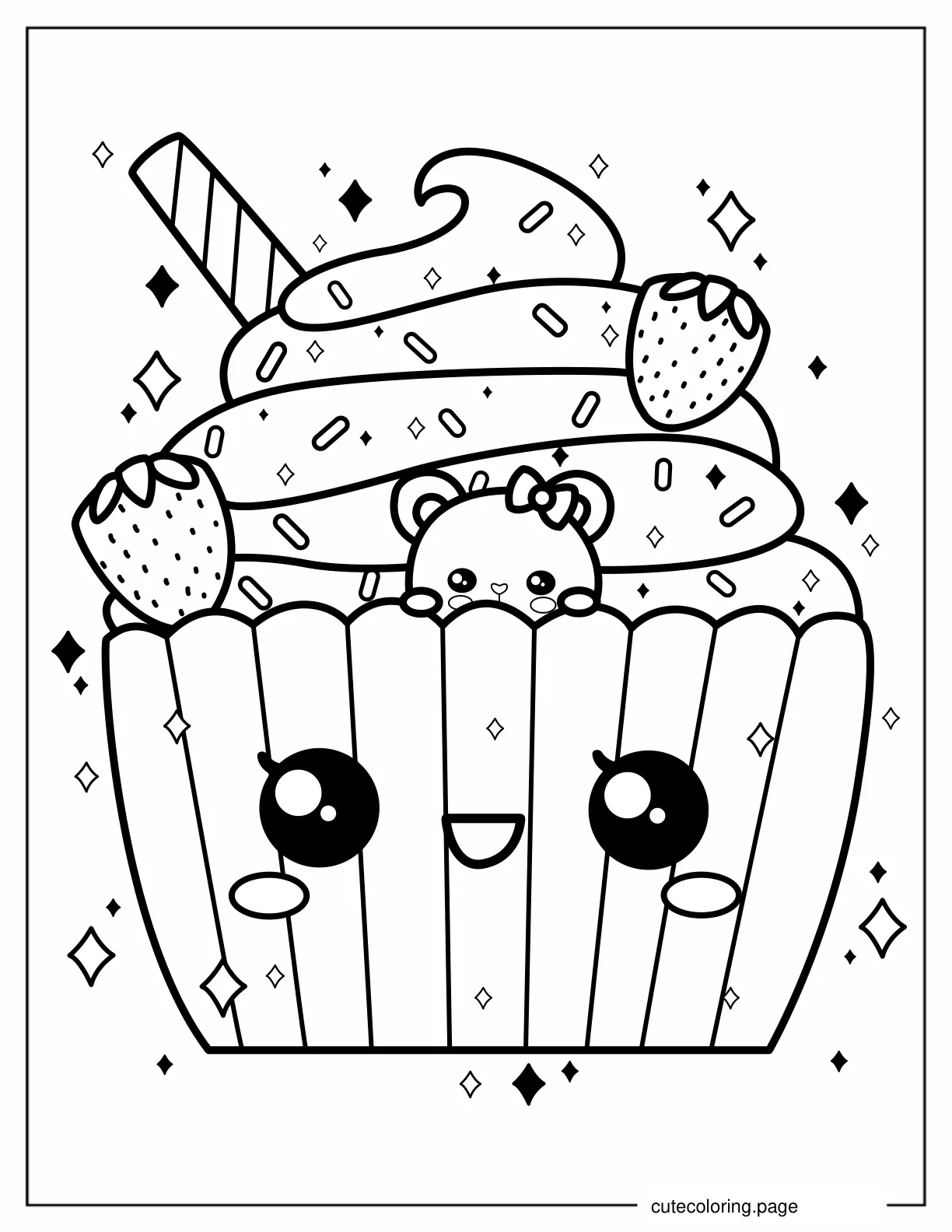 Simple Kawaii Cupcake To Color In coloring page