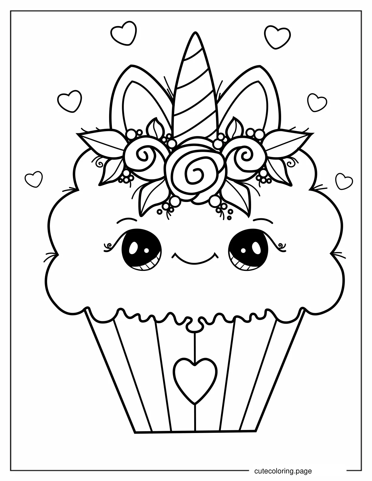 Unicorn Kawaii Cupcake Coloring Picture coloring page