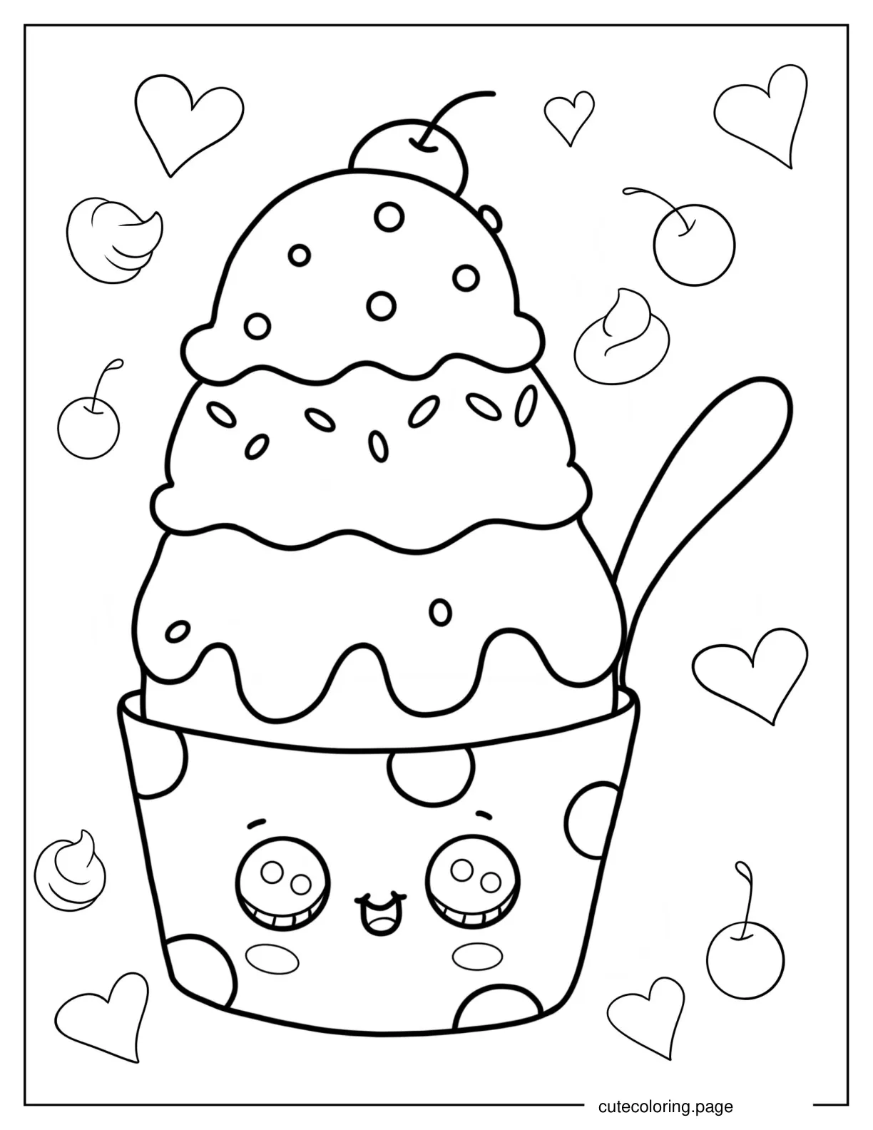 Bowl Of Ice Cream Scoops Coloring Page coloring page