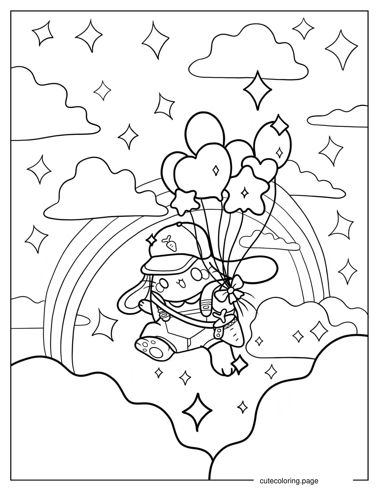 Bunny Holding Balloons In The Sky Coloring Sheet coloring page