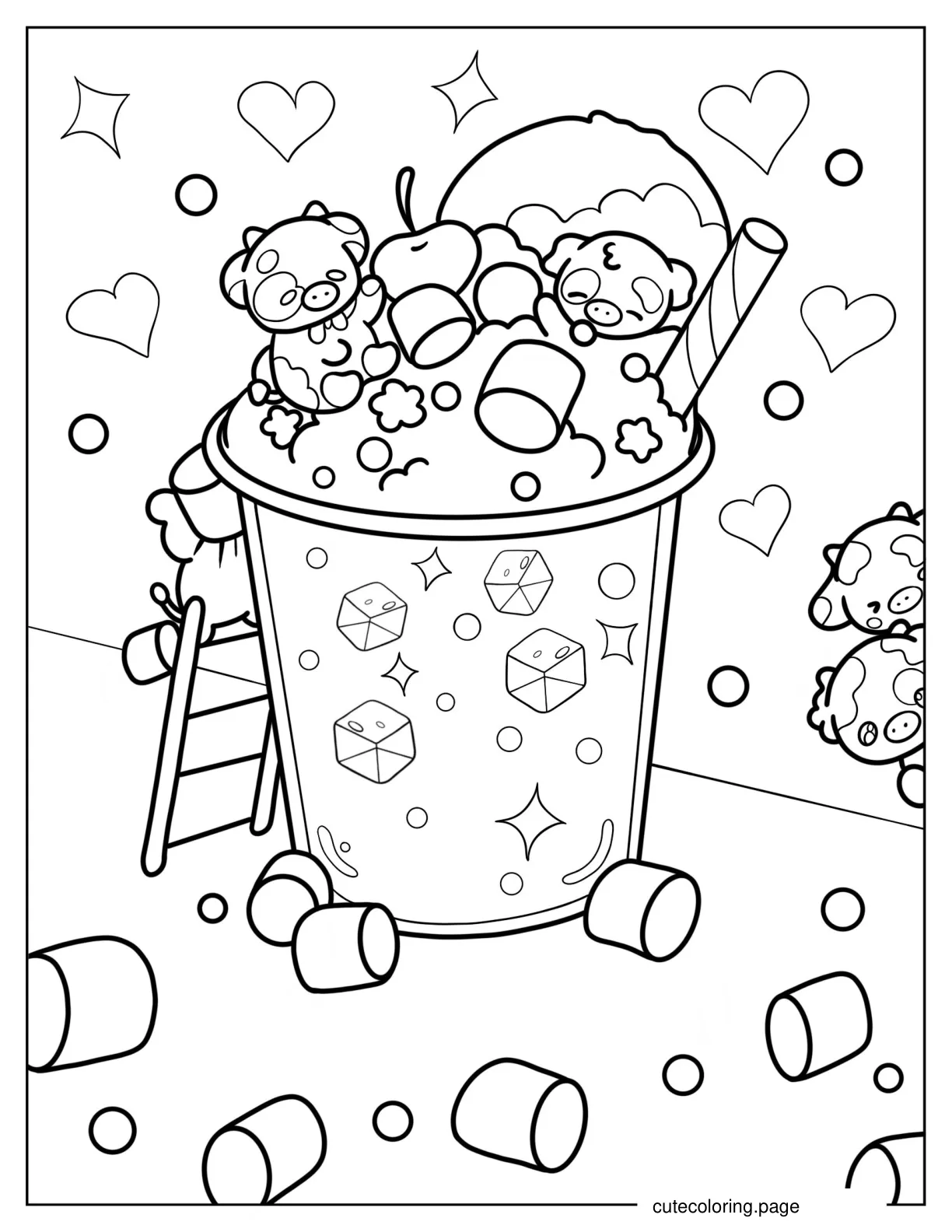 Chibi Cows Playing On Boba Tea coloring page