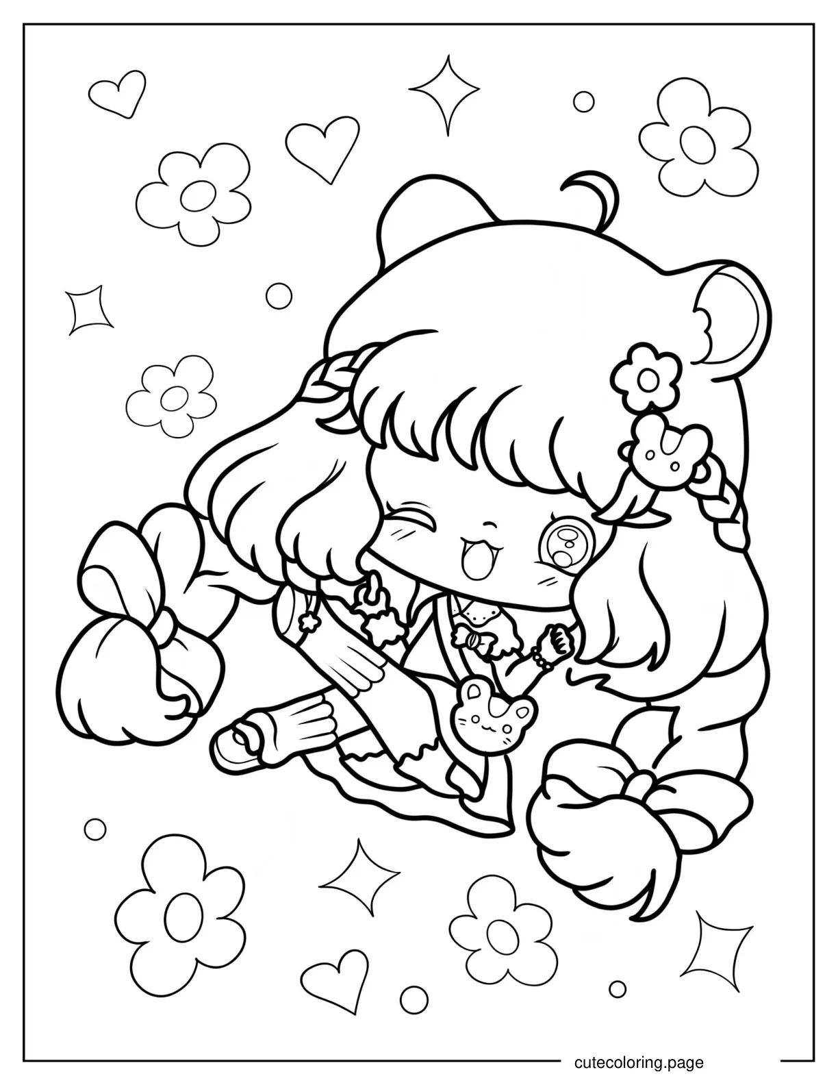 Chibi Mouse Girl In Braids Coloring Page coloring page