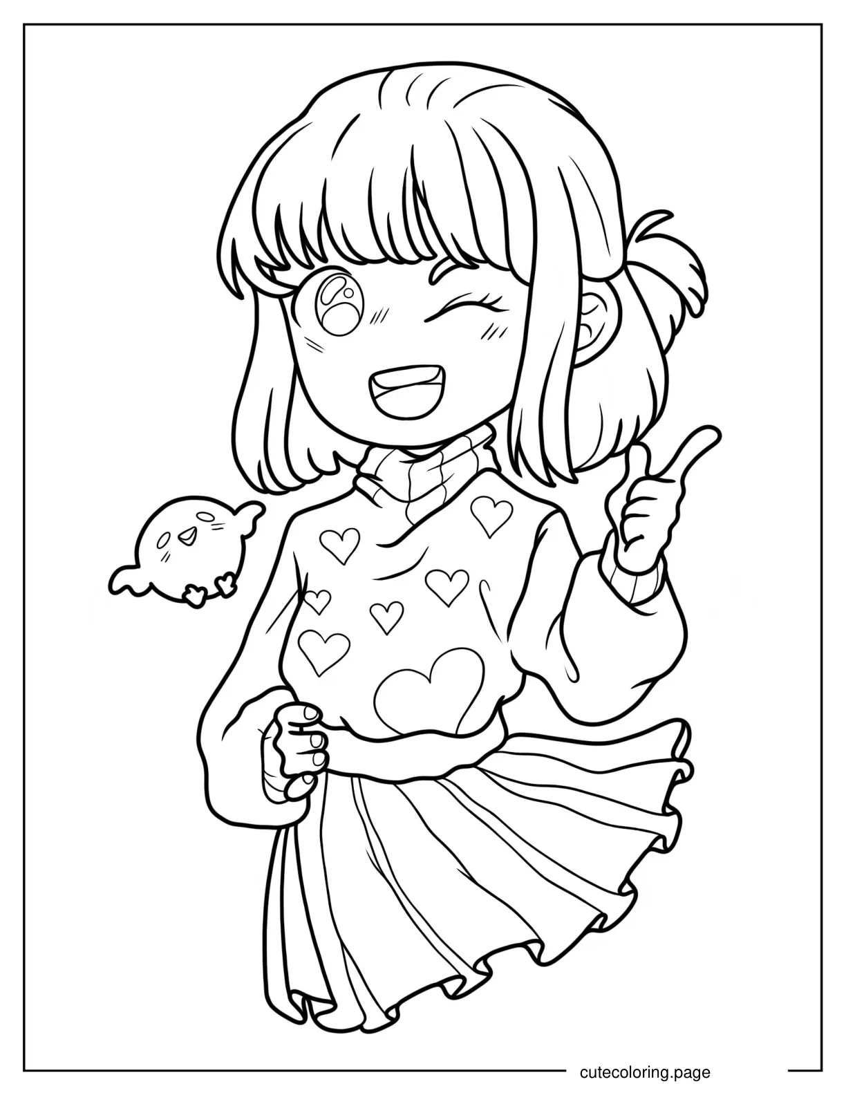 Cute Anime Girl Winking Coloring Sheet coloring page