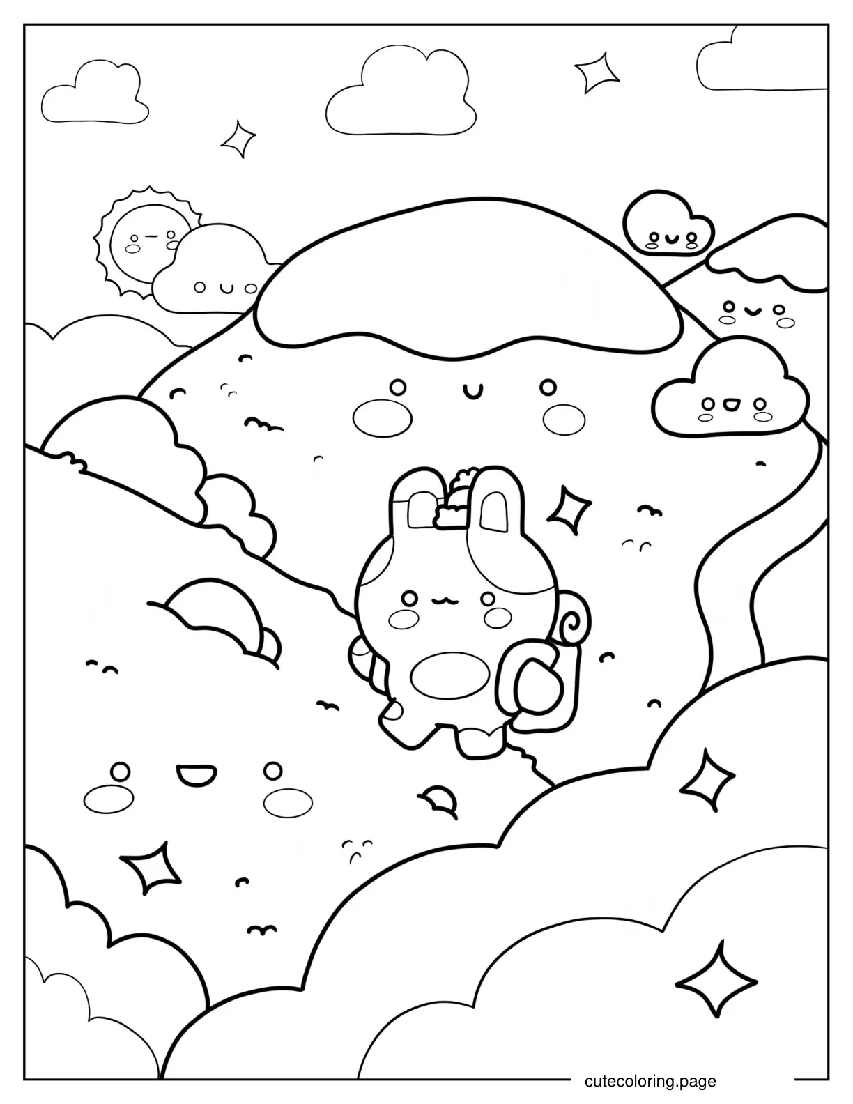 Cute Bear Travelling Across Mountains Coloring Page coloring page