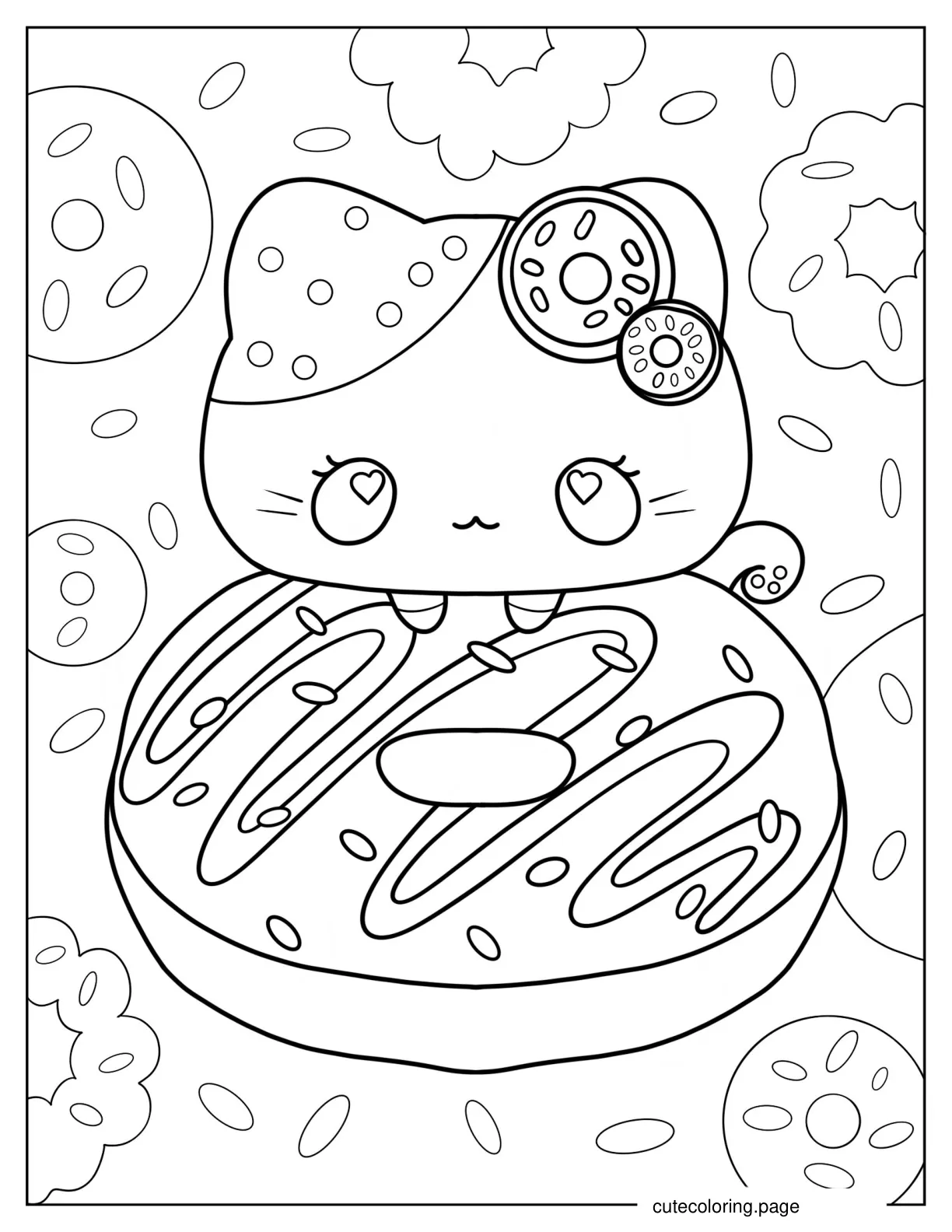 Cute Kitten Hugging Donut coloring page