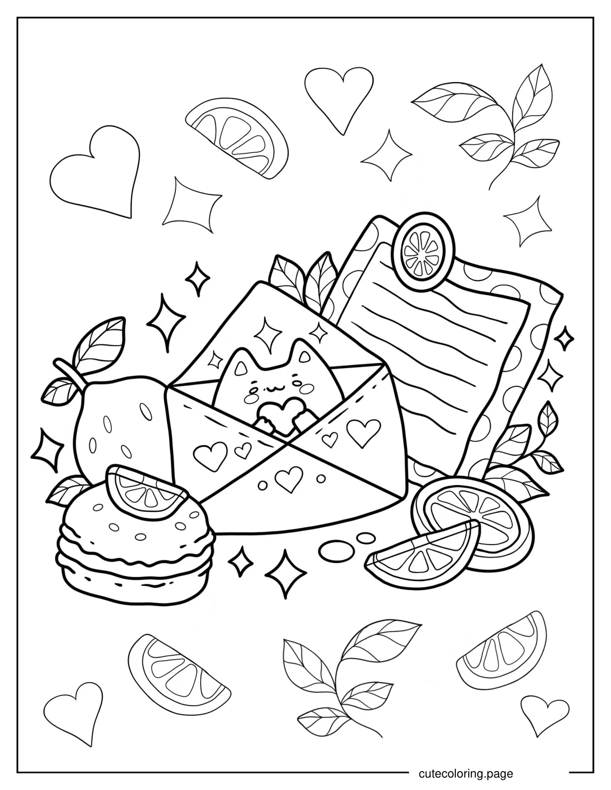 Cute Kitten Inside Love Letter Coloring Page coloring page