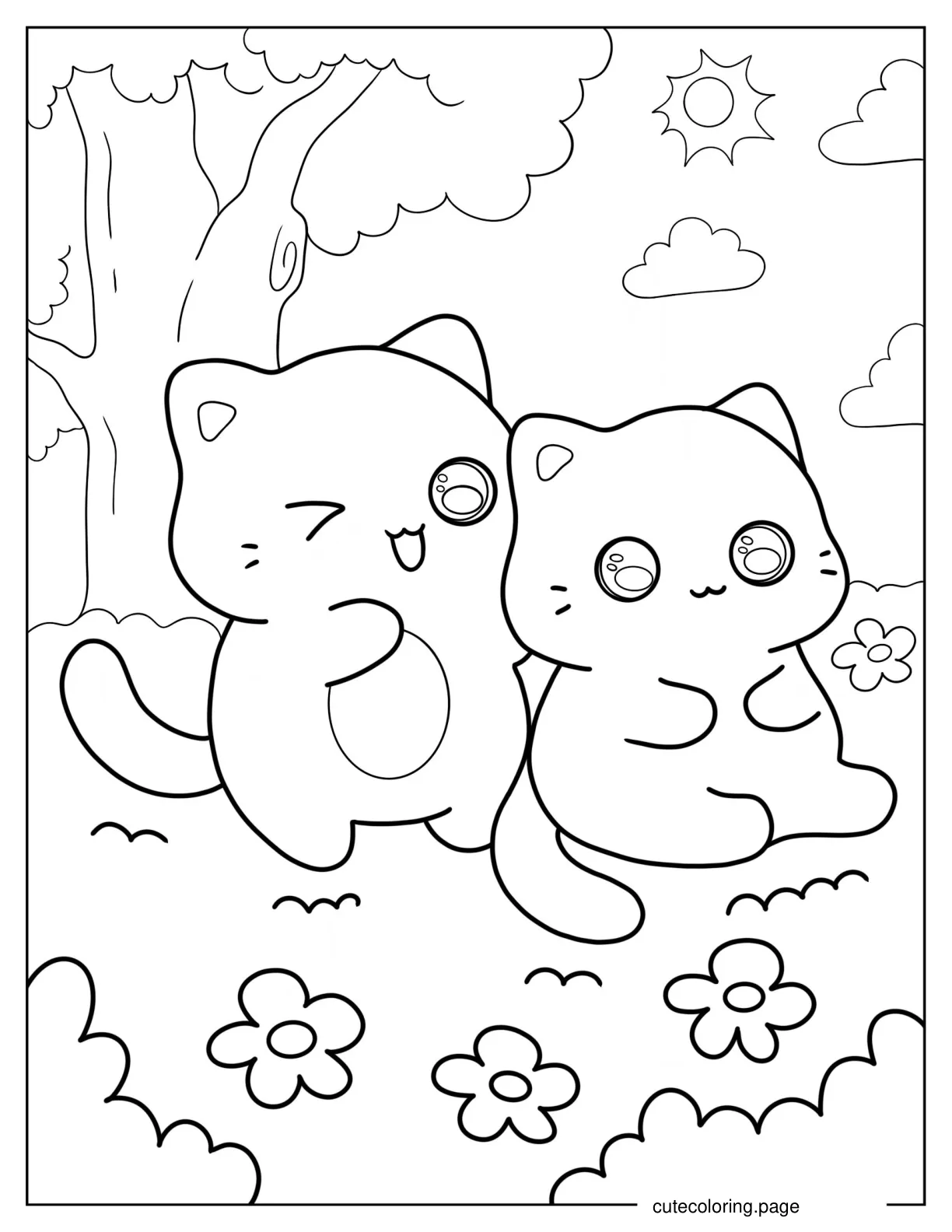 Cute Kittens Sitting On Grass Coloring Page coloring page