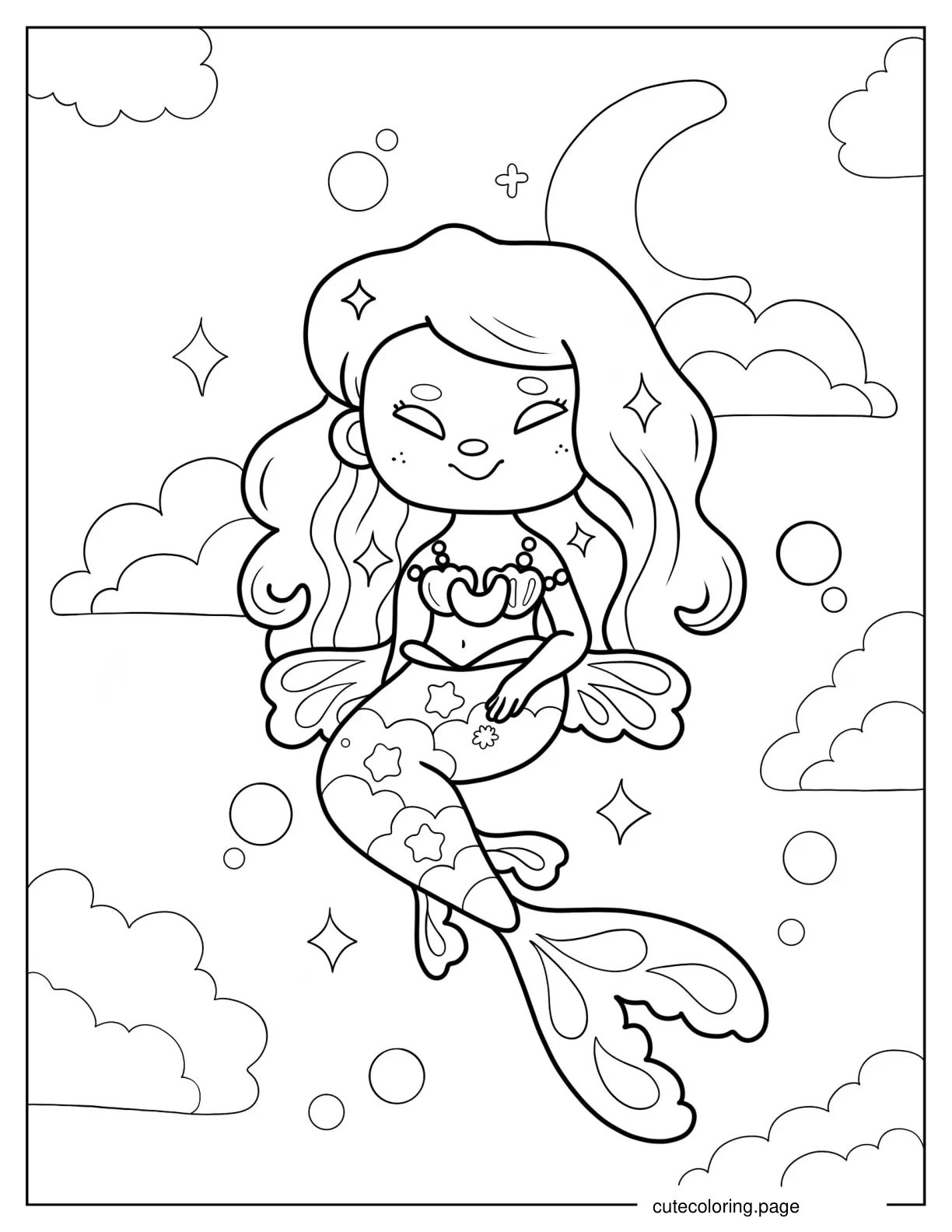 Cute Mermaid In The Sky Coloring Page coloring page